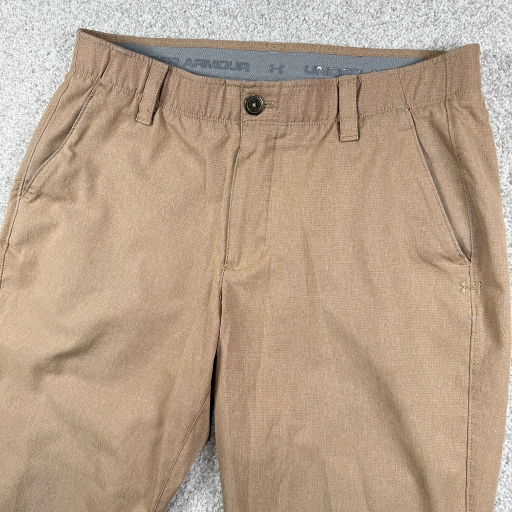 Under Armour Golf Pants Mens 34x32 Tan Loose Fit Textured Match Play